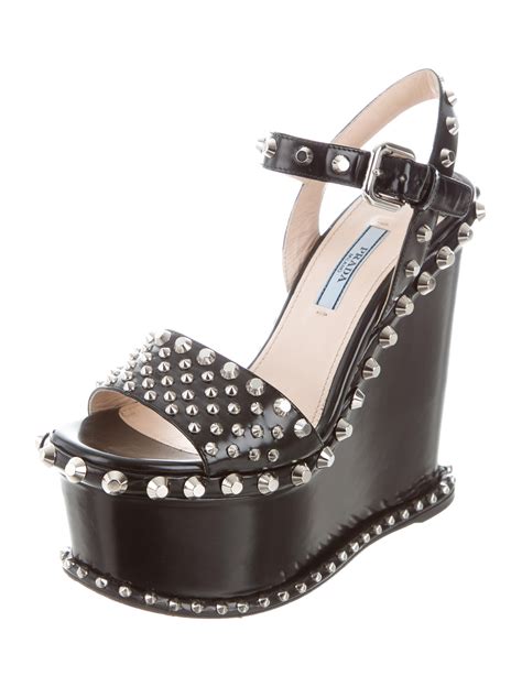 prada wedges shoes|prada studded pony skin sandals.